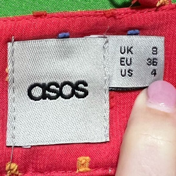 ASOS Double Strap Pleated Square Patterned Maxi Length Dress Pink Size 4 - Picture 6 of 7